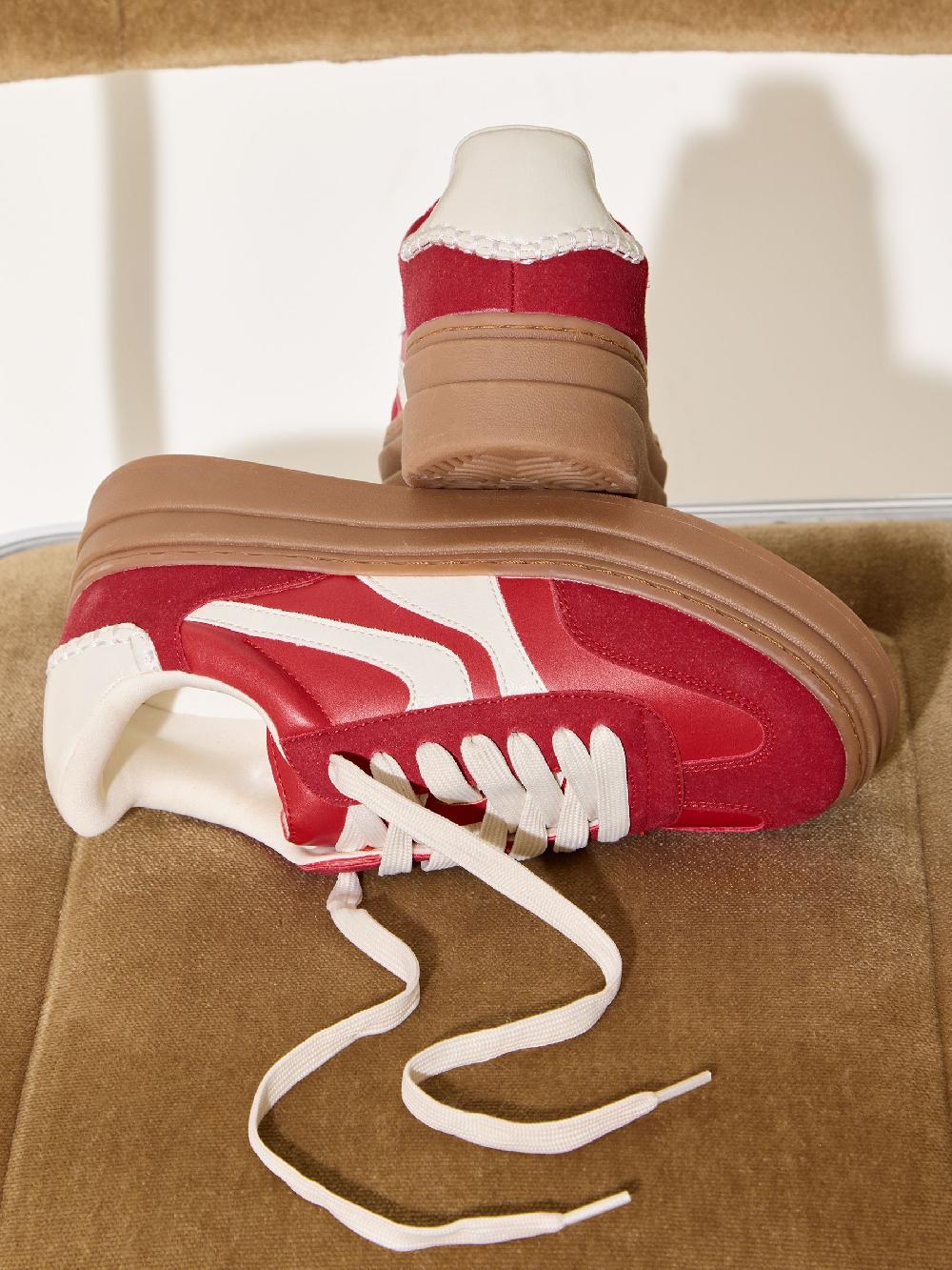 seraphine Friends Like These Red Standard Fit Chunky Platform Gumsole Lace Up Casual Trainers