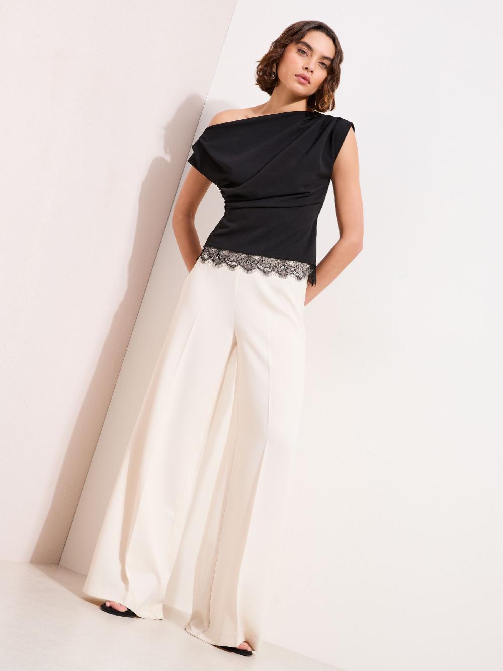 seraphine Friends Like These X Lucy Mecklenburgh Black Lace Hem Draped Off The Shoulder Top