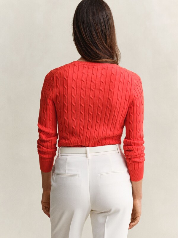 Seraphine GANT Red Stretch Cotton Cable Knit V-Neck Jumper
