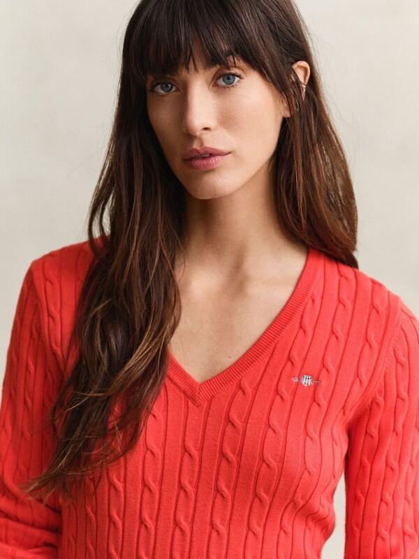 Seraphine GANT Red Stretch Cotton Cable Knit V-Neck Jumper
