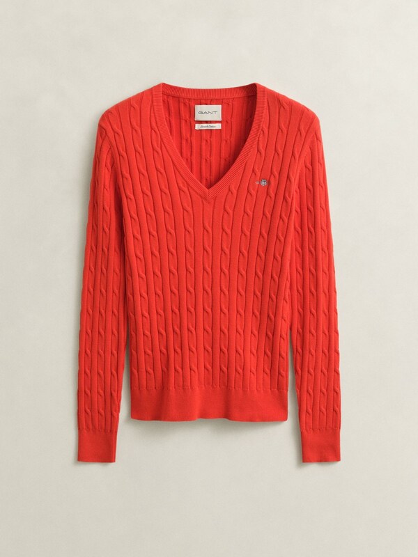 Seraphine GANT Red Stretch Cotton Cable Knit V-Neck Jumper