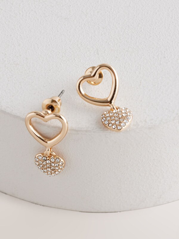 Seraphine Gold Tone Heart Drop Sparkle Stud Earrings