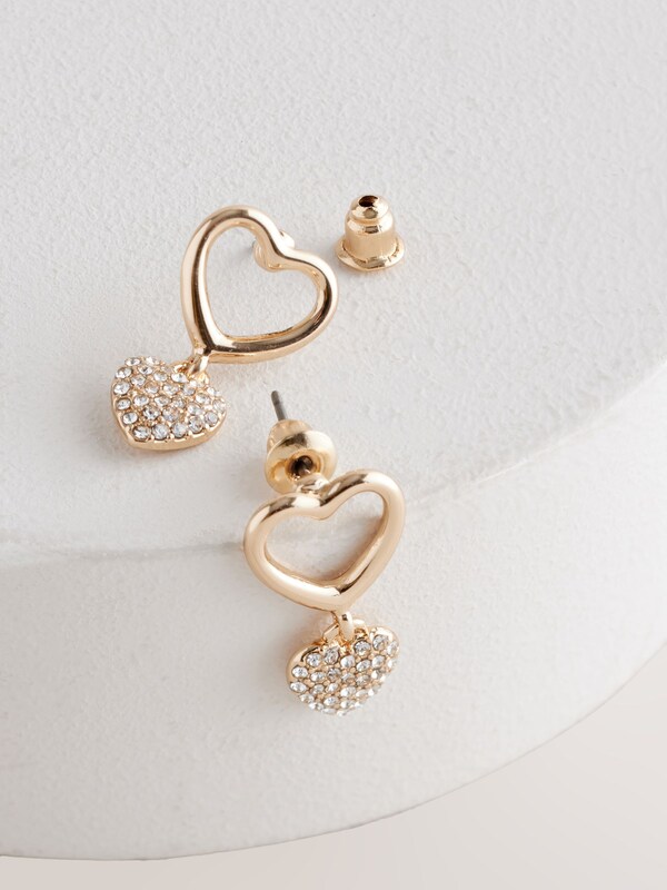 Seraphine Gold Tone Heart Drop Sparkle Stud Earrings