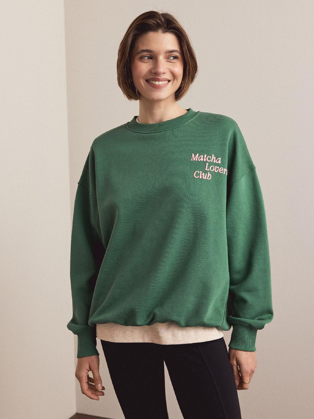 seraphine Green Matcha Graphic Hearts and Valentines Sweatshirt