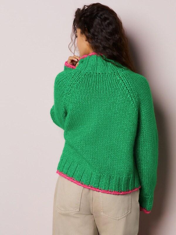 Seraphine Green/Pink Heart Chunky Knit Stand Neck Jumper With Wool