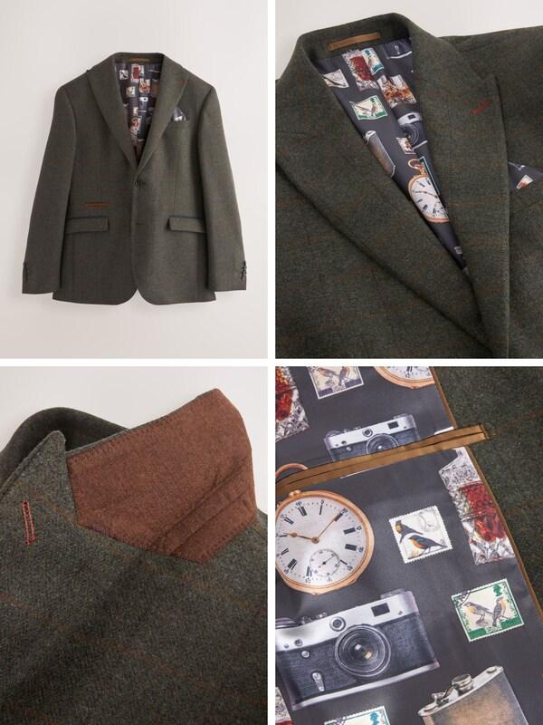 Seraphine Green Regular Fit Nova Fides Italian Wool Blend Trimmed Check Suit Jacket