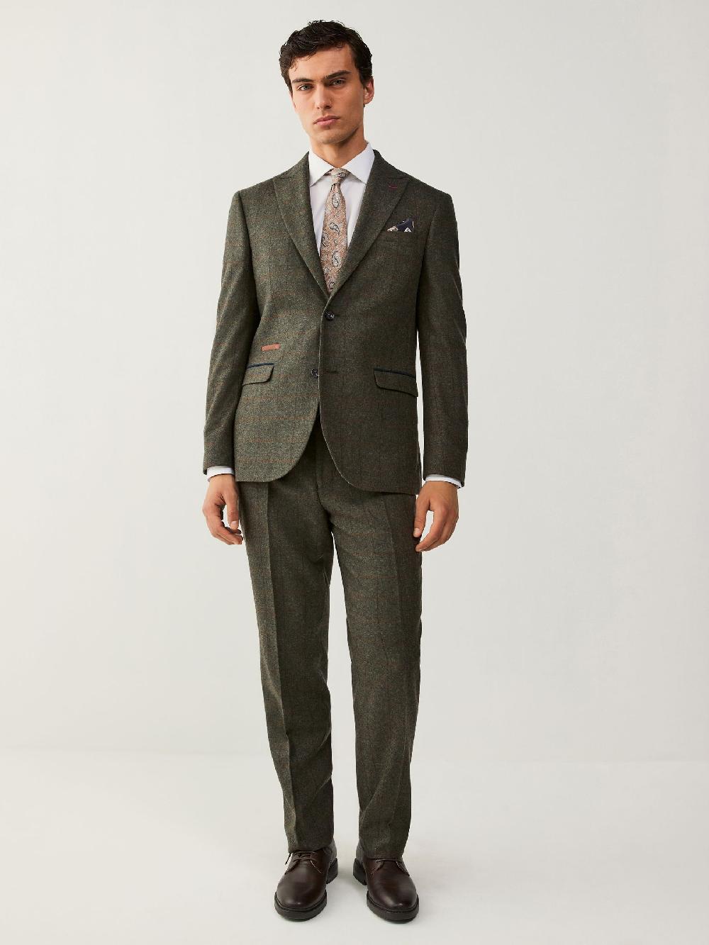 seraphine Green Regular Fit Nova Fides Italian Wool Blend Trimmed Check Suit Jacket