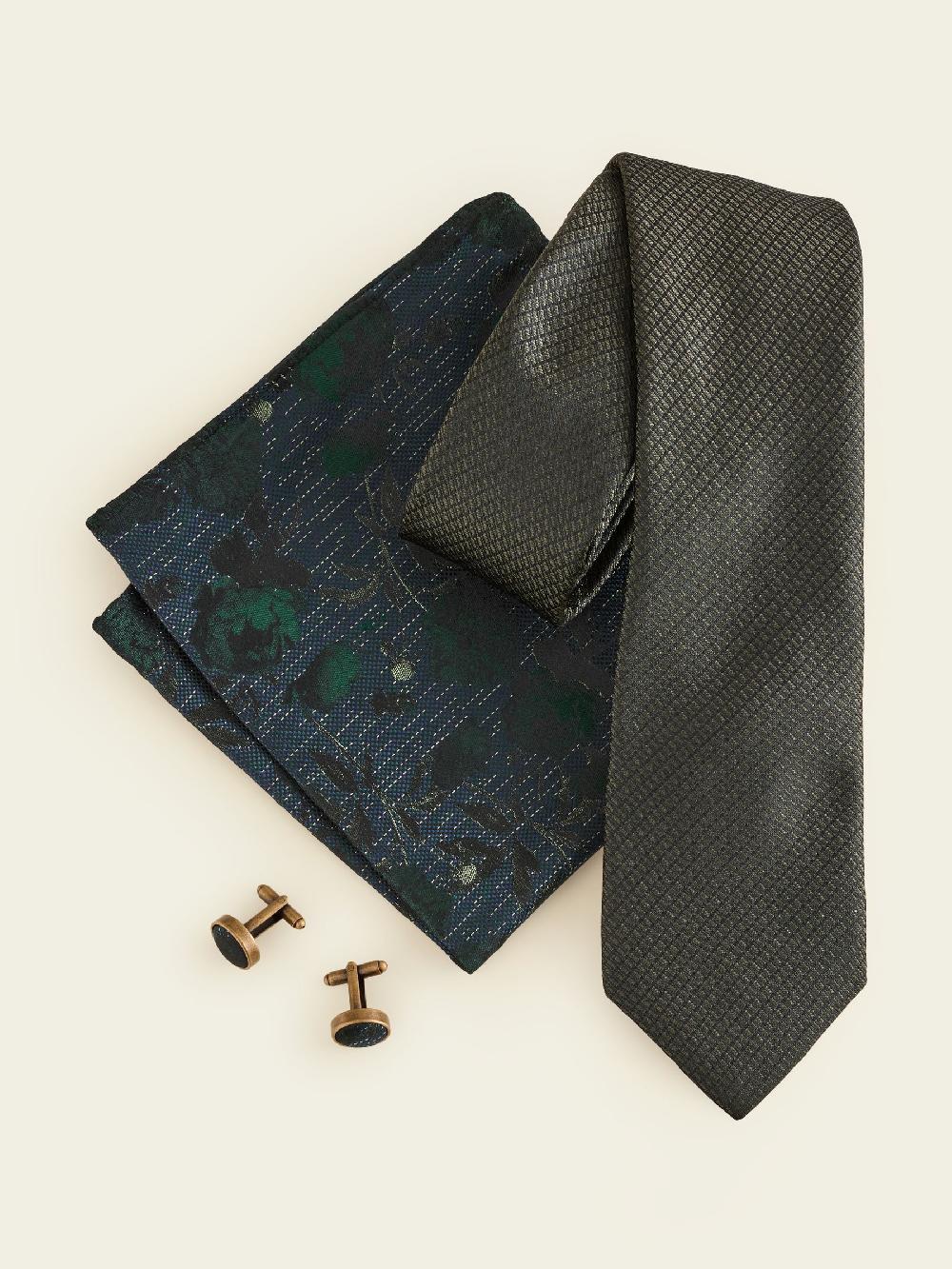 seraphine Green Silk Tie Pocket Square and Cufflink Gift Box