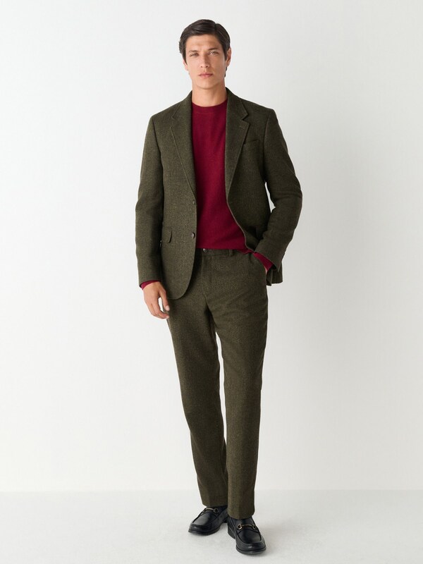 Seraphine Green Slim Fit Herringbone Wool Blend Suit Jacket