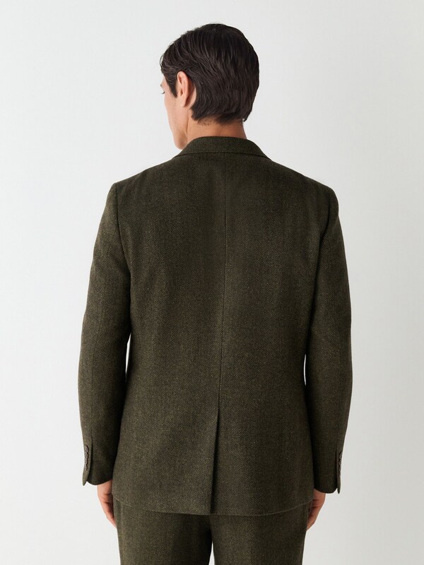 Seraphine Green Slim Fit Herringbone Wool Blend Suit Jacket