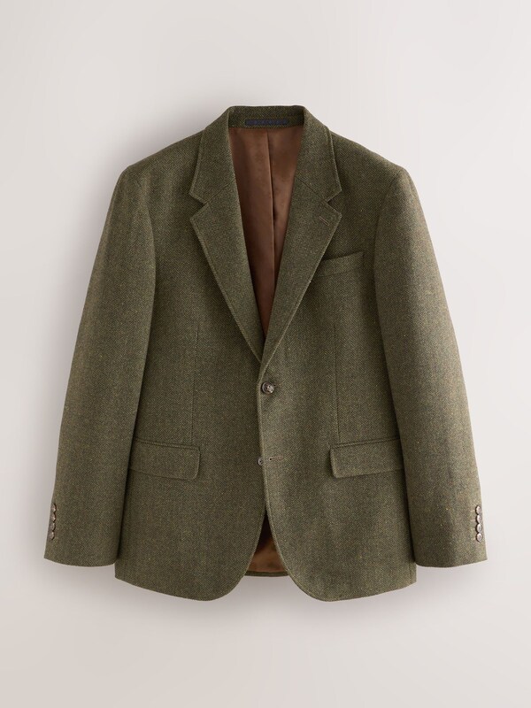 Seraphine Green Slim Fit Herringbone Wool Blend Suit Jacket