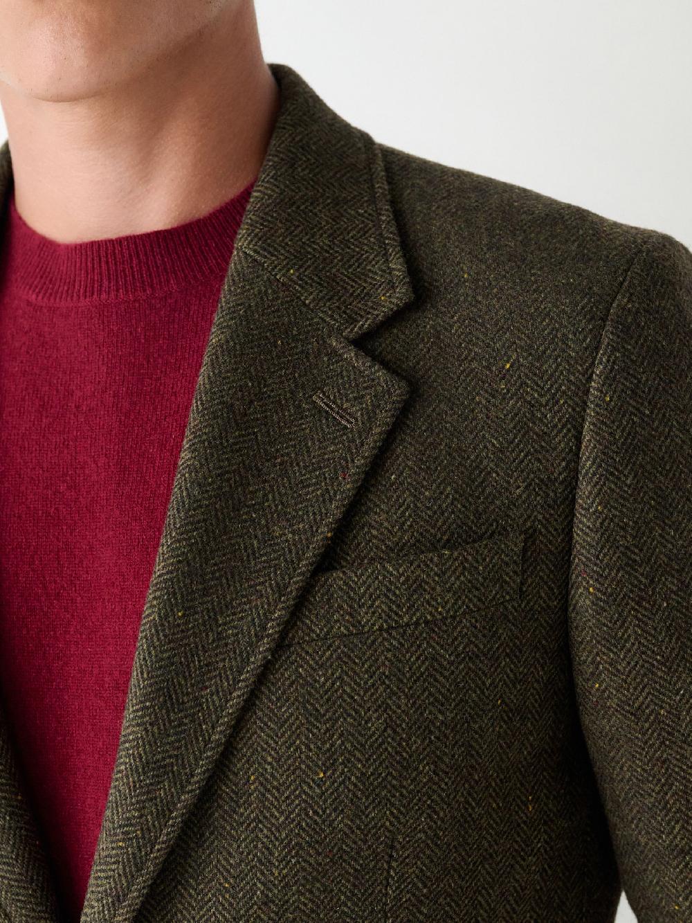 seraphine Green Slim Fit Herringbone Wool Blend Suit Jacket