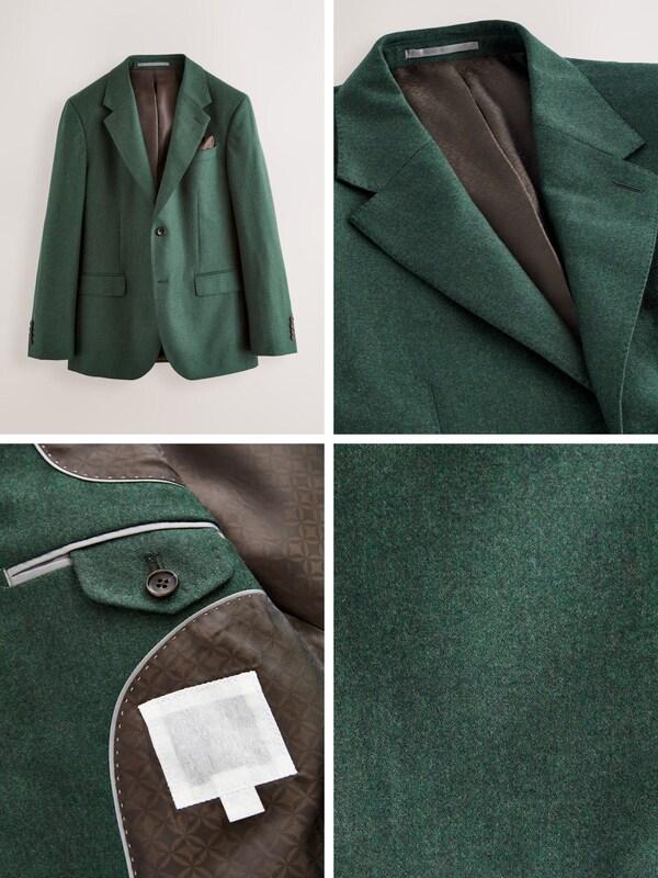 Seraphine Green Slim Fit Signature Zignone Italian Wool Cashmere Blend Flannel Suit Jacket