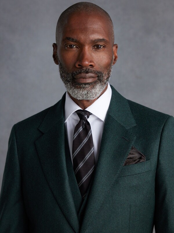 Seraphine Green Slim Fit Signature Zignone Italian Wool Cashmere Blend Flannel Suit Jacket