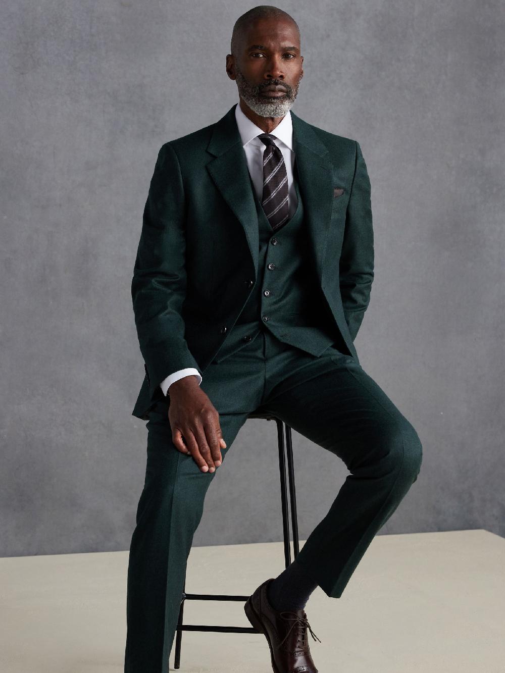 seraphine Green Slim Fit Signature Zignone Italian Wool Cashmere Blend Flannel Suit Jacket