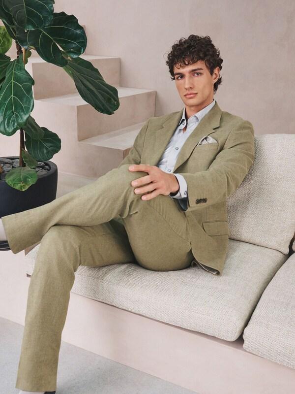 Seraphine Green Tailored Fit Linen Blend Texture Suit Jacket