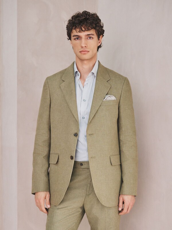 Seraphine Green Tailored Fit Linen Blend Texture Suit Jacket
