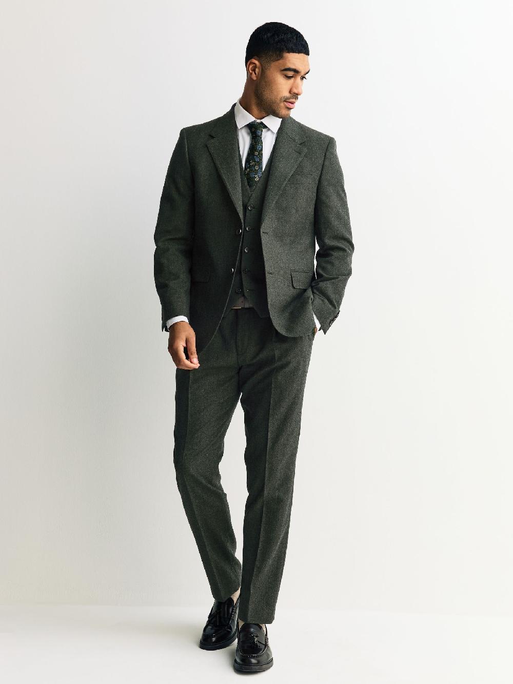 seraphine Green Tailored Fit Merino Wool Blend Suit Jacket