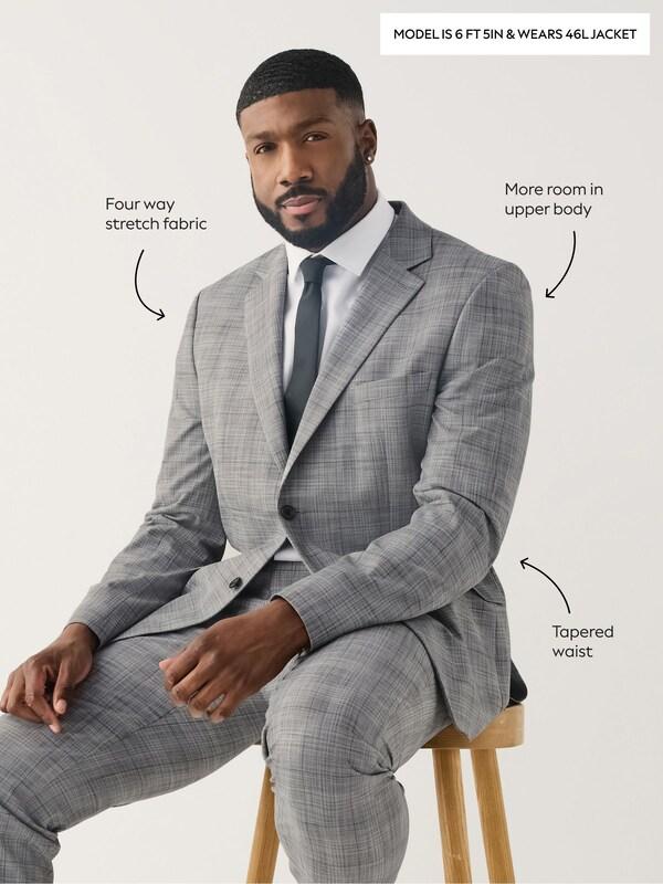 Seraphine Grey Check Muscle Fit Motionflex Stretch Suit Jacket