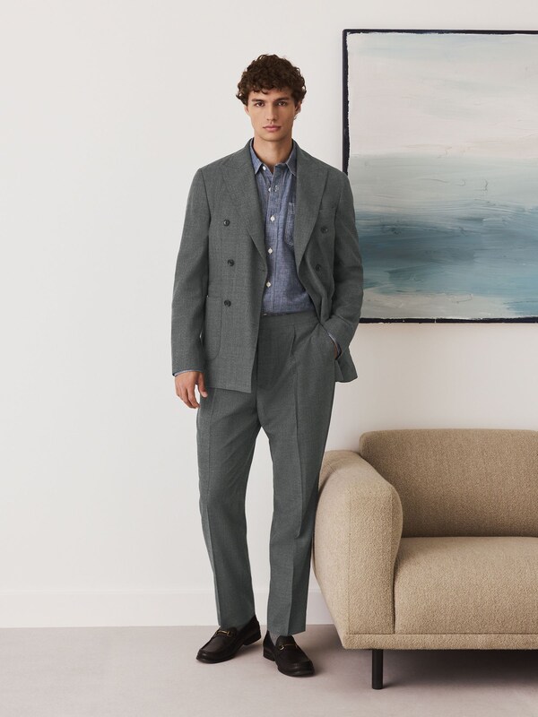 Seraphine Grey Double Breasted Wool Blend Check Suit Jacket