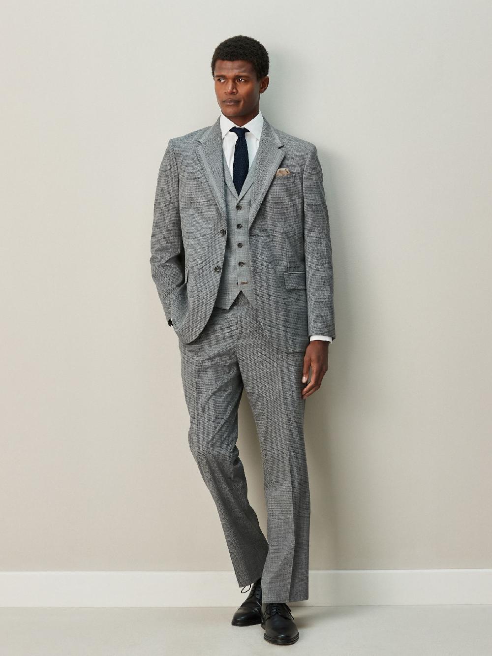 seraphine Grey Regular Fit Contrast Fabric Detail Suit Jacket
