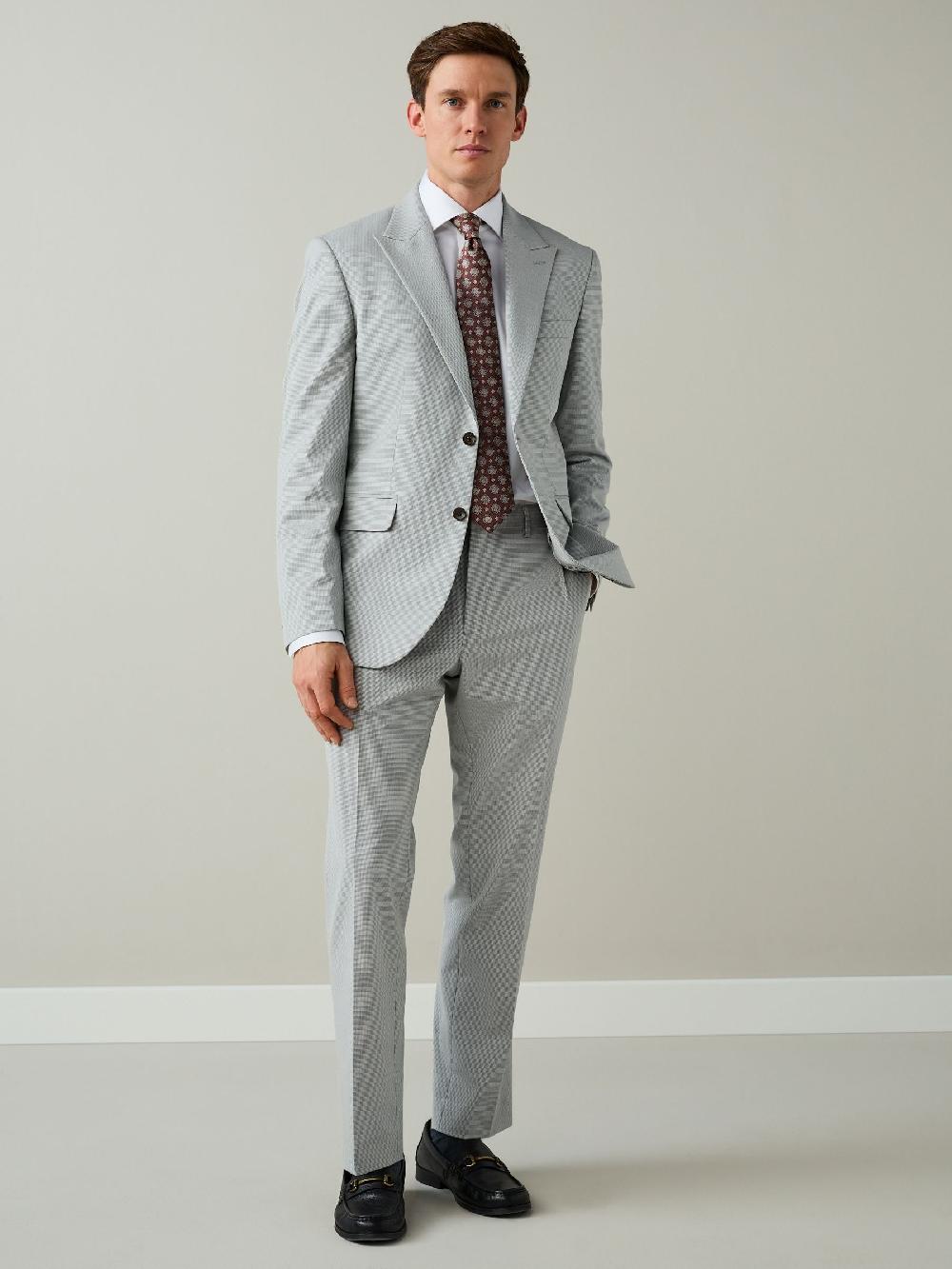 seraphine Grey Regular Fit Motionflex Puppytooth Texture Suit Trousers