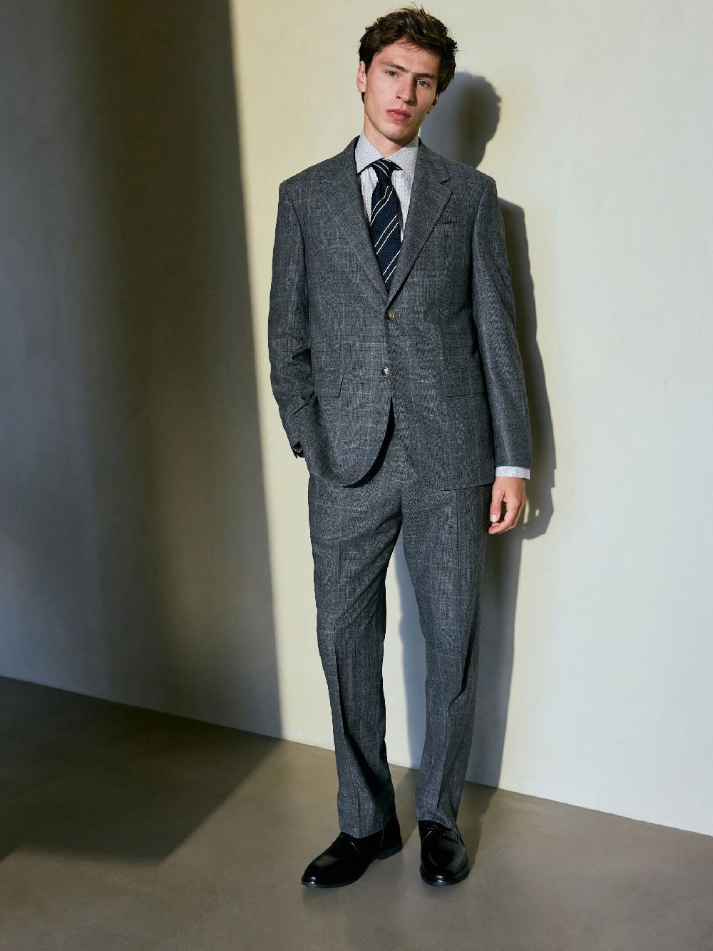 seraphine Grey Regular Fit Signature Reda Italian Wool Fabric Check Suit Jacket