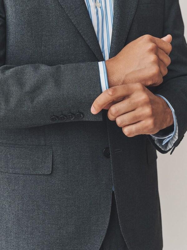 Seraphine Grey Regular Fit Texture Motionflex Stretch Suit Jacket