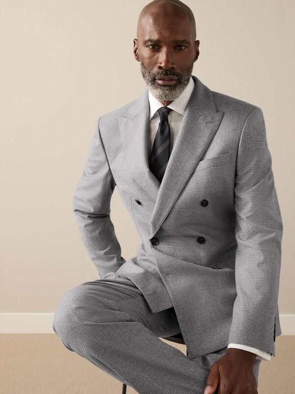 Seraphine Grey Signature Cerruti Wool Puppytooth Double Breasted Suit Jacket