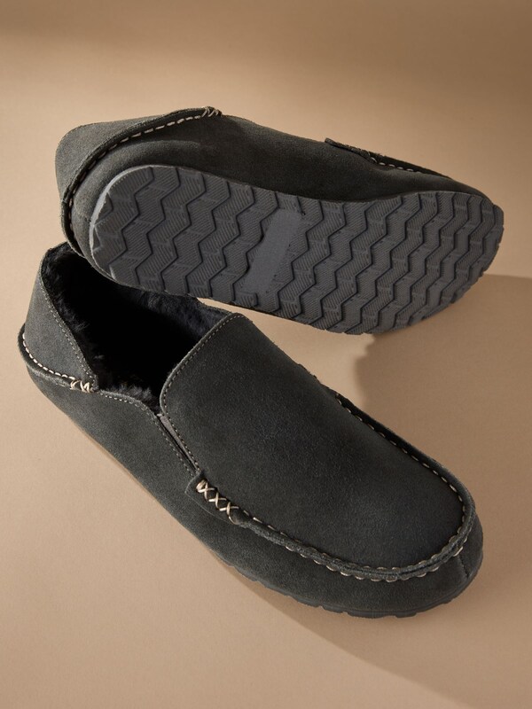 Seraphine Grey Signature Kickdown Suede Moccasin Slippers