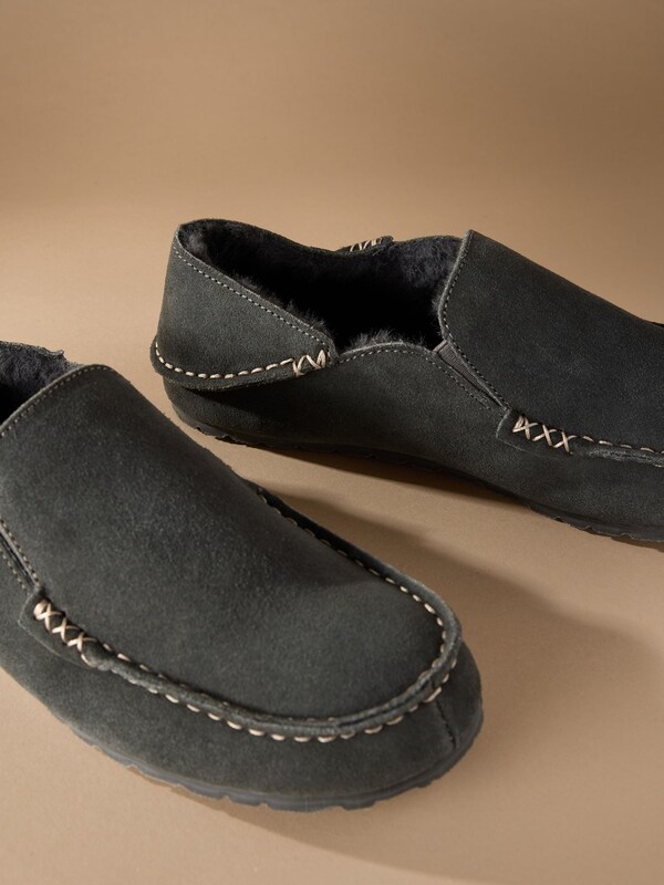 Seraphine Grey Signature Kickdown Suede Moccasin Slippers