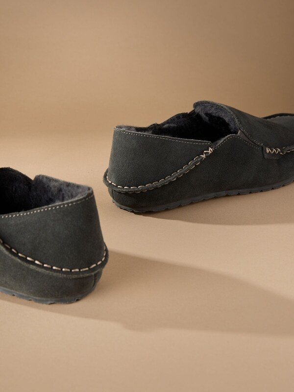Seraphine Grey Signature Kickdown Suede Moccasin Slippers