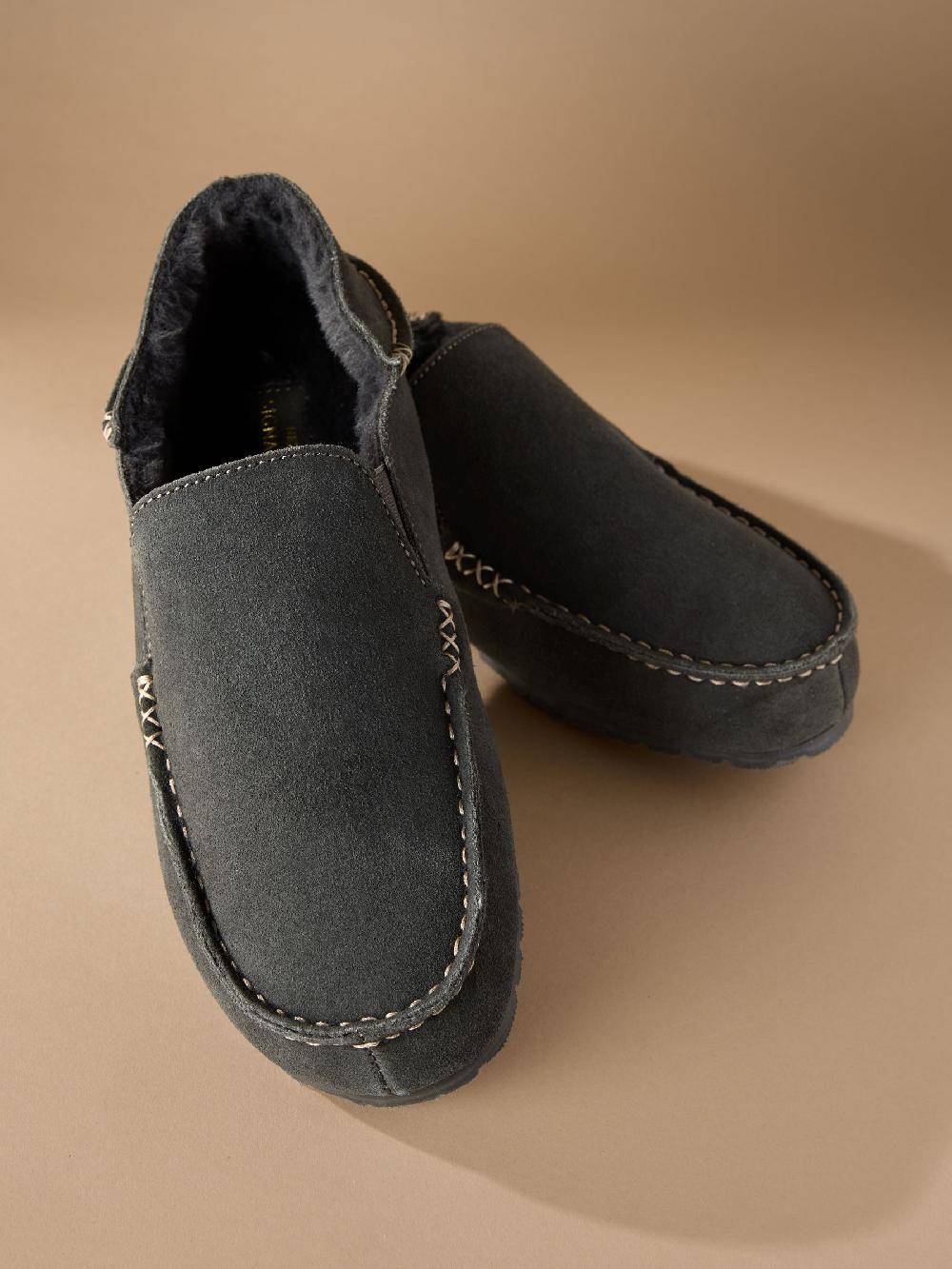 seraphine Grey Signature Kickdown Suede Moccasin Slippers