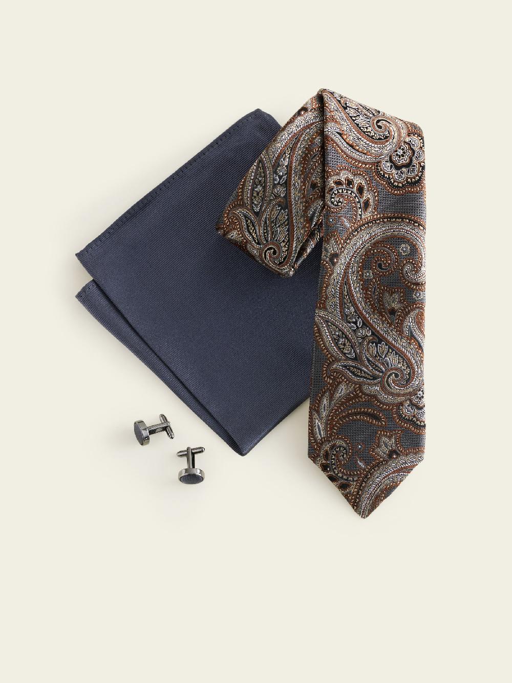 seraphine Grey Silk Tie Pocket Square and Cufflink Gift Box