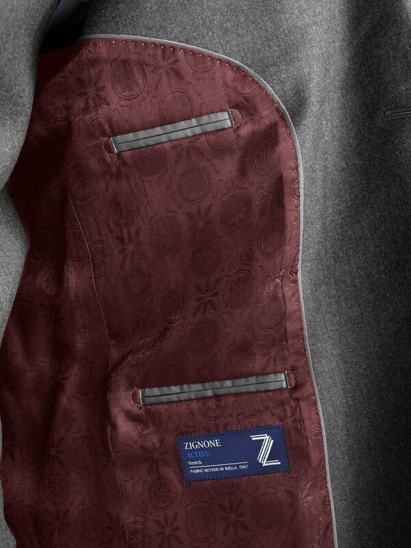 Seraphine Grey Slim Fit Signature Zignone Italian Wool Cashmere Blend Flannel Suit Jacket