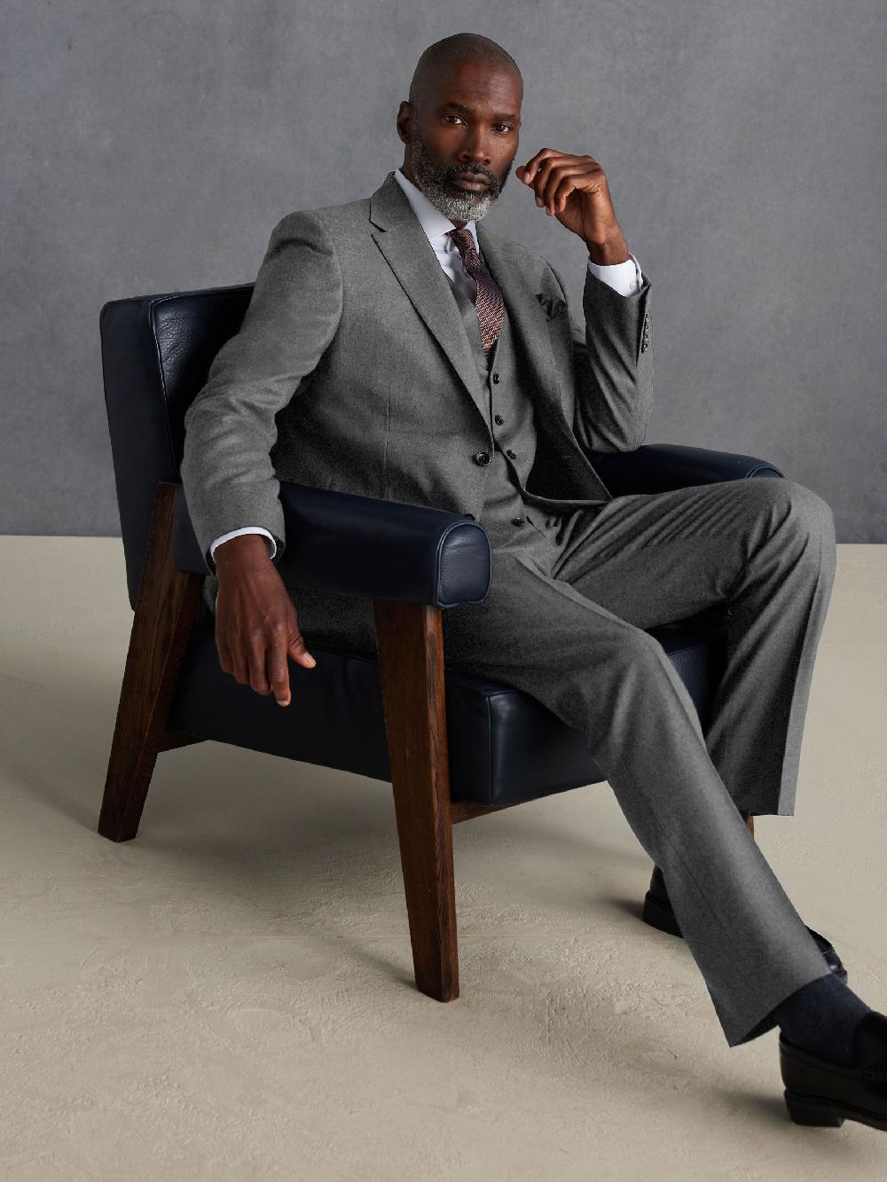 seraphine Grey Slim Fit Signature Zignone Italian Wool Cashmere Blend Flannel Suit Jacket