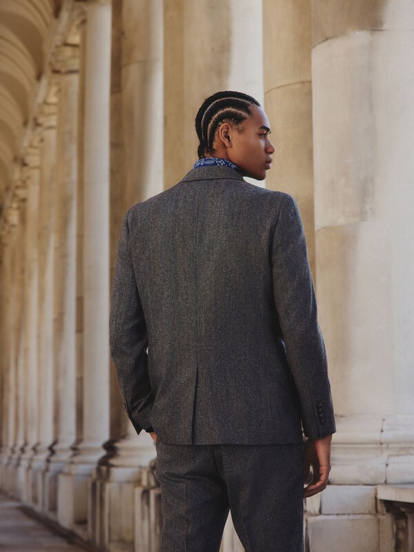 Seraphine Grey Slim Fit Wool Blend Herringbone Stripe Suit Jacket