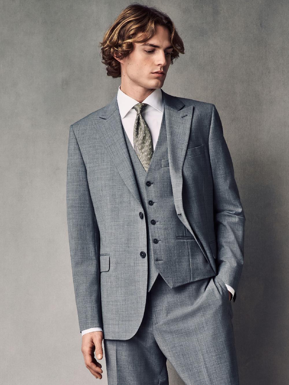 seraphine Grey Slim Fit Wool Blend Motionflex Suit Jacket