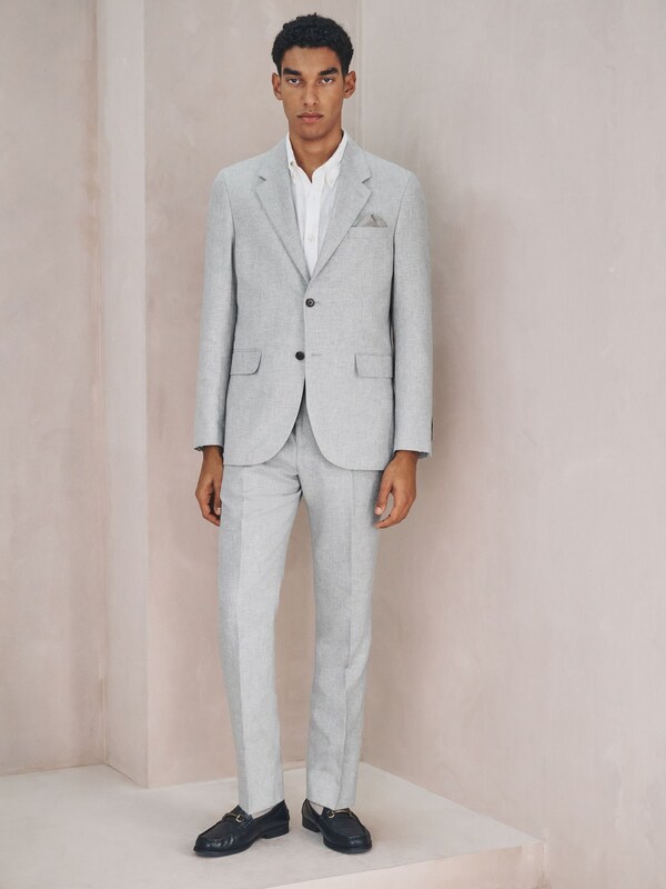 Seraphine Grey Tailored Fit Linen Blend Texture Suit Jacket