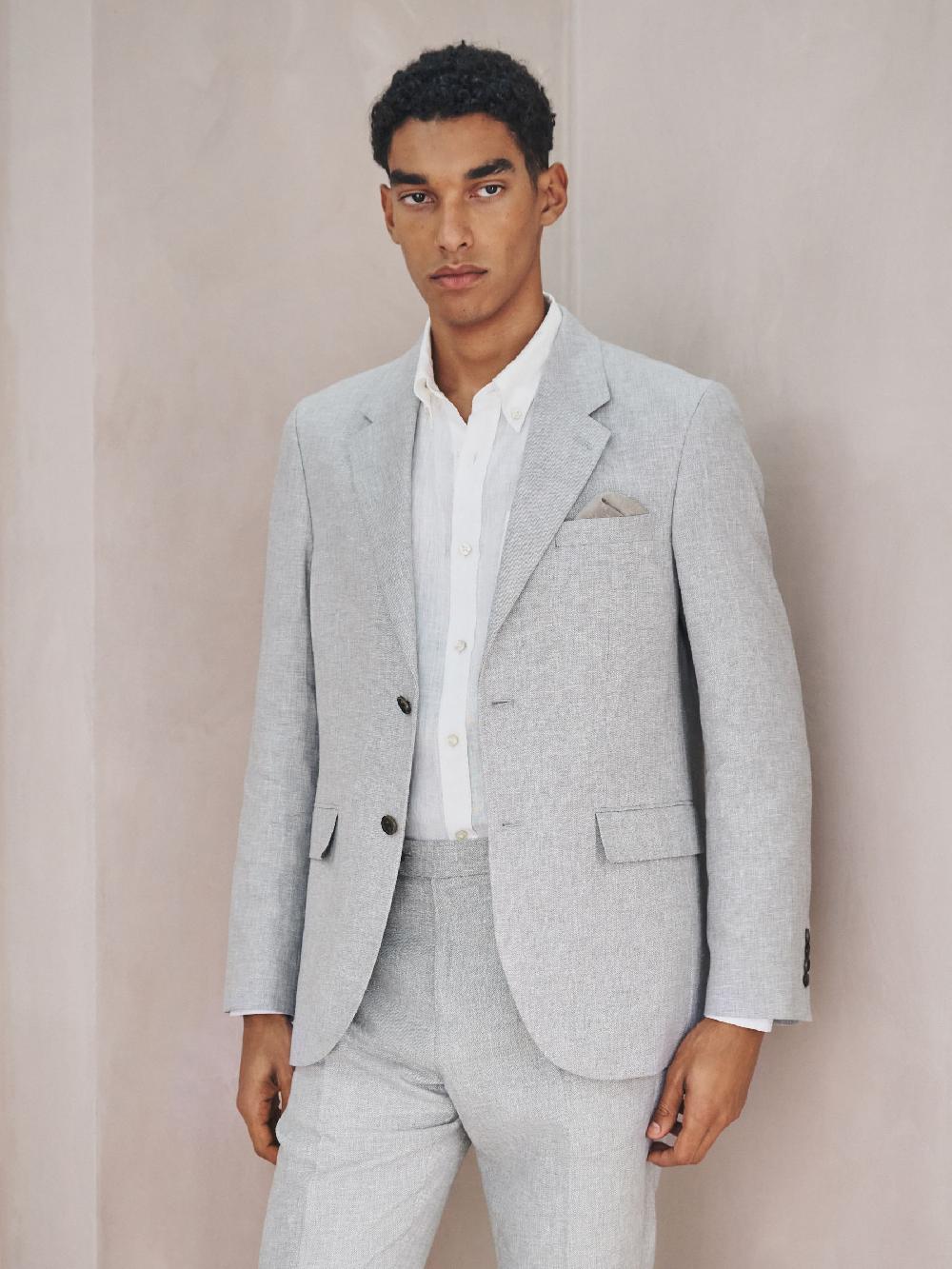 seraphine Grey Tailored Fit Linen Blend Texture Suit Jacket