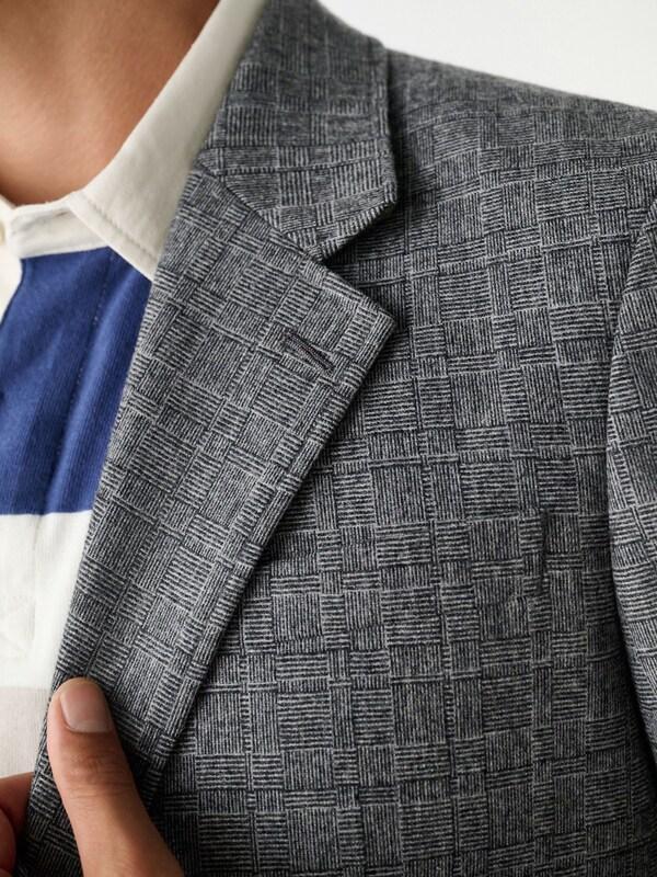 Seraphine Grey Tailored Fit Wool Blend Check Texture Suit Jacket