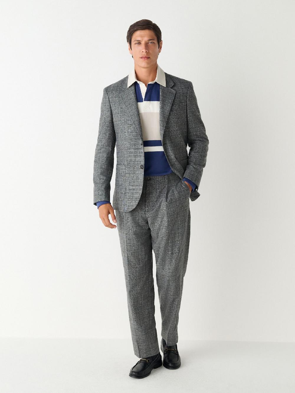 seraphine Grey Tailored Fit Wool Blend Check Texture Suit Jacket