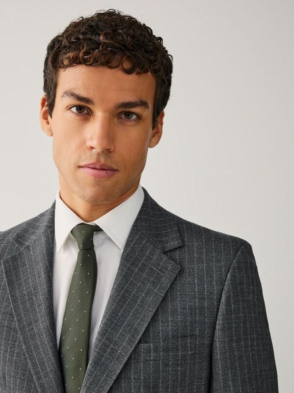 Seraphine Grey Tailored Fit Wool Blend Stripe Suit Jacket