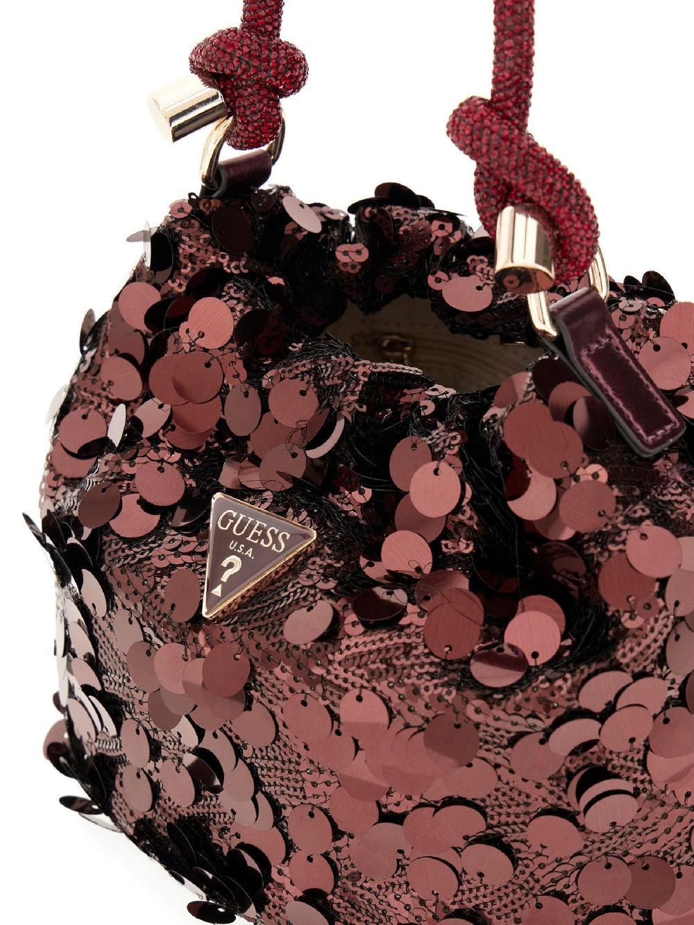 seraphine Guess Red Sequin Shine Top Handle Pouch Bag