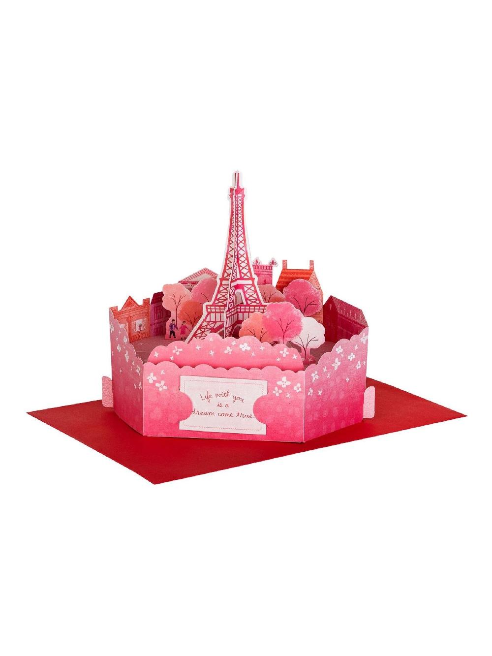 seraphine Hallmark Pink 3D & Pop-Up Paris Scene Valentines Card