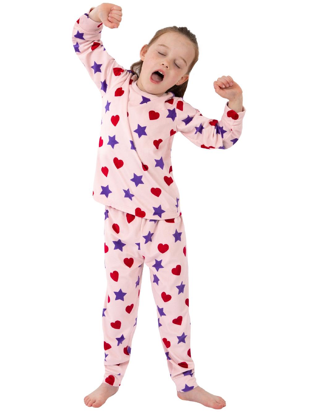 seraphine Harry Bear Pink Stars And Hearts Long Sleeve Fleece Pyjamas