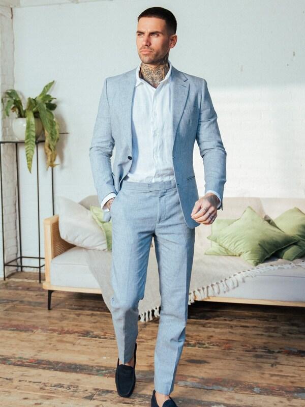 Seraphine Harry Brown Blue Giacomo Slim Fit Cotton Linen Suit Jacket