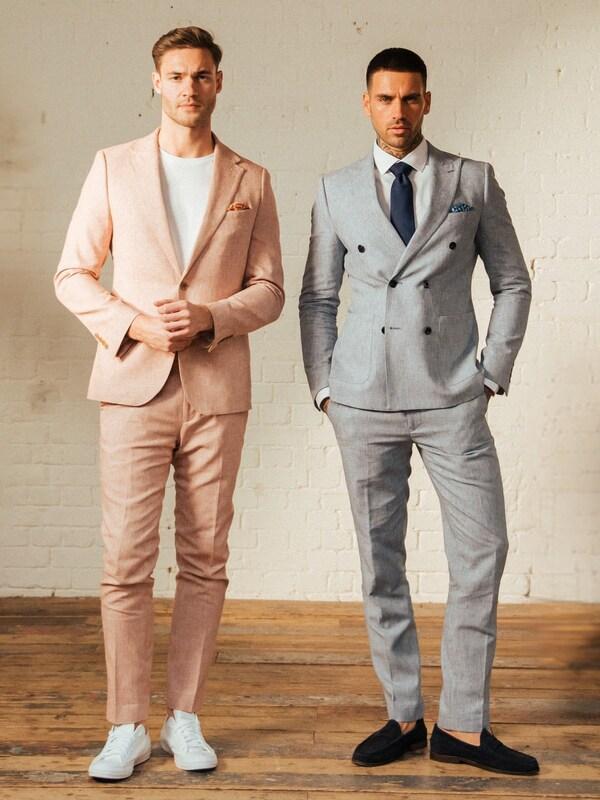 Seraphine Harry Brown Pink Giacomo Slim Fit Cotton Linen Suit Jacket