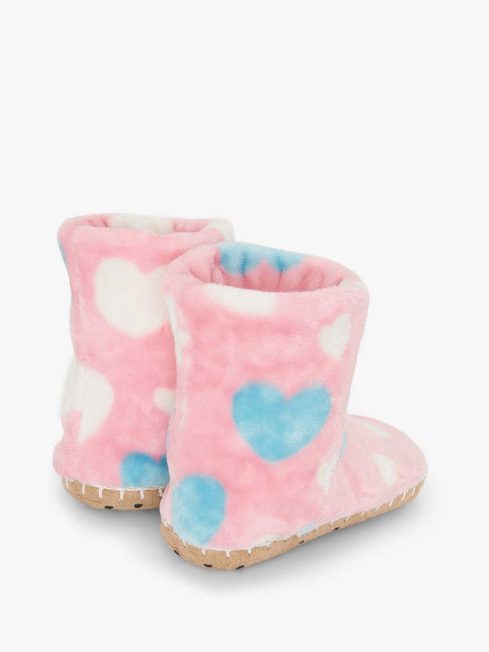 seraphine Hatley Pink Big Hearts Fuzzy Fleece Slippers