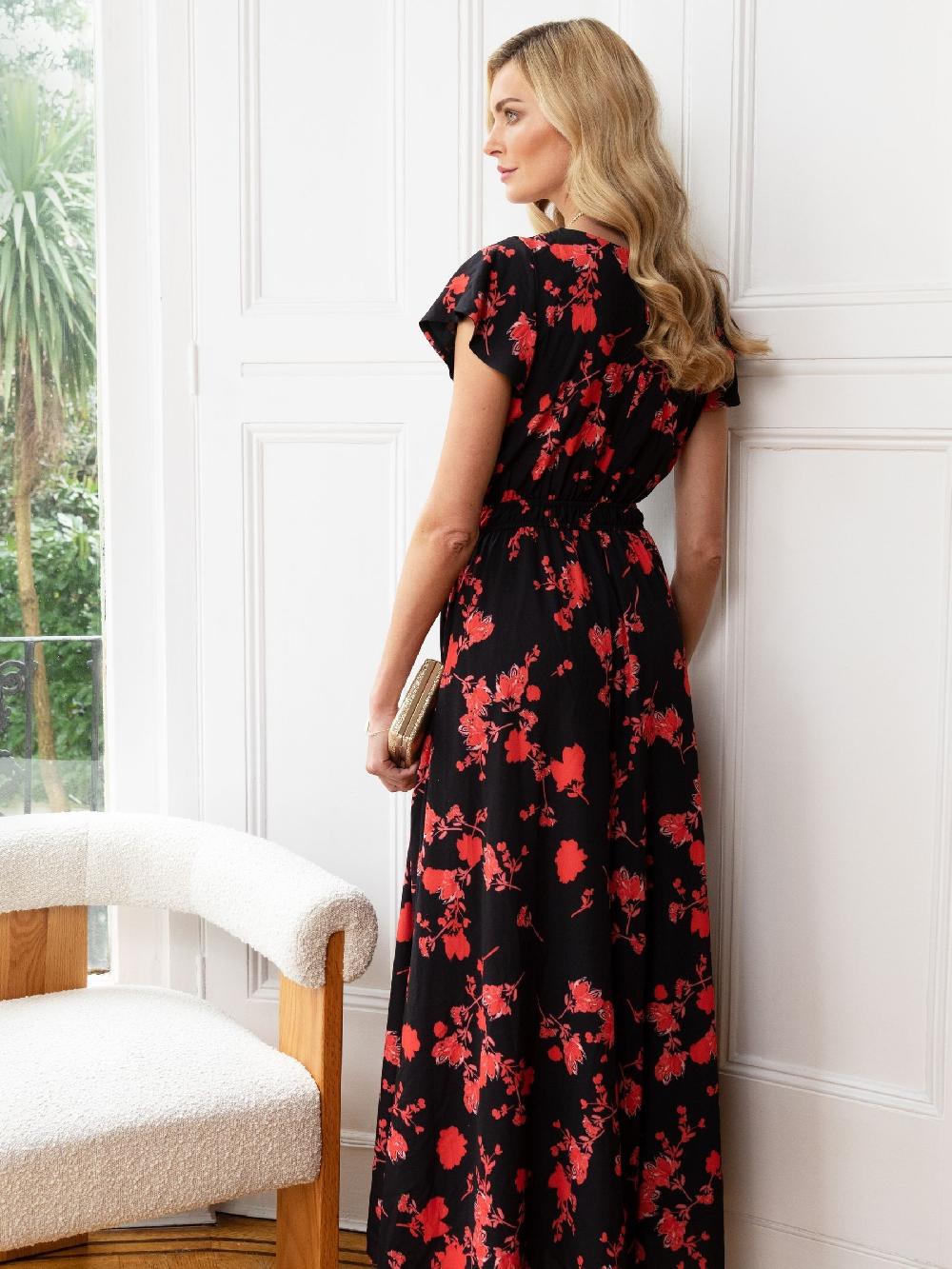 seraphine HotSquash Black Chiffon Wrap Top Maxi Dress